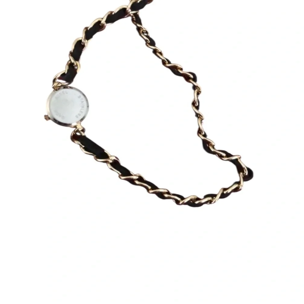 Quartz Black chain Wrap Watch gold and suede w/ lobster clasp